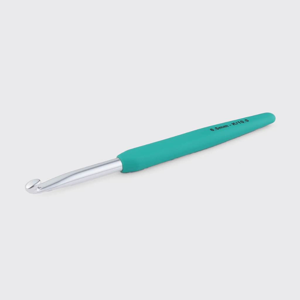 KnitPro - Hakpen (Alat / Jarum Rajut) Alumunium Crochet Silver Hooks Waves With Colorful Soft Feel Handle - Single Ended