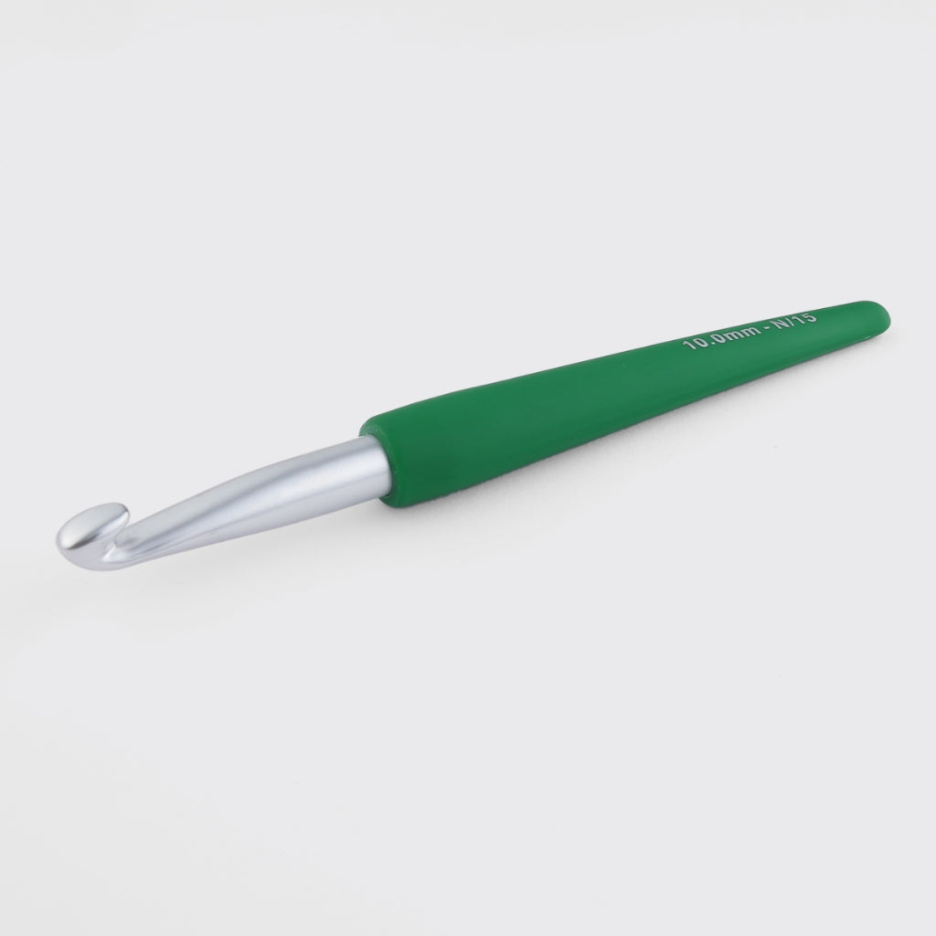 KnitPro - Hakpen (Alat / Jarum Rajut) Alumunium Crochet Silver Hooks Waves With Colorful Soft Feel Handle - Single Ended