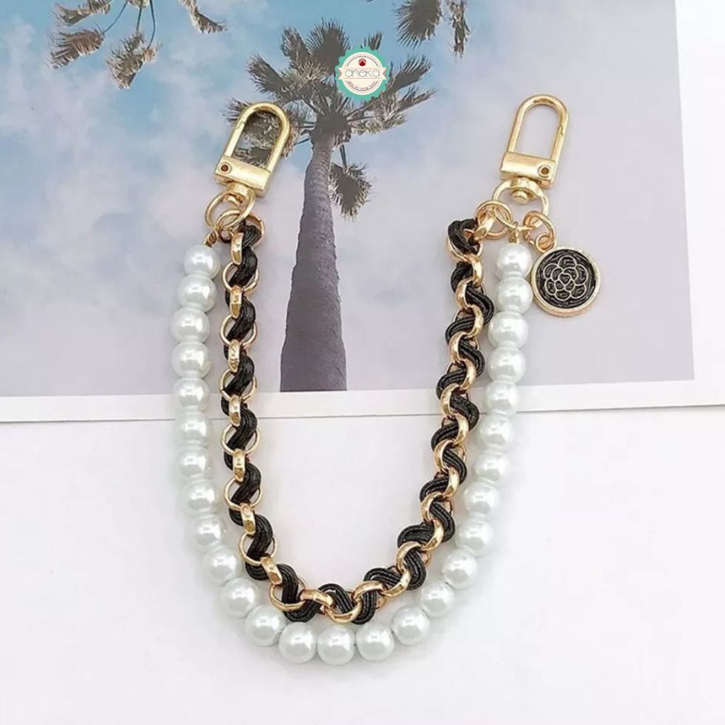 ANEKA - Tali Gantungan Mutiara Aksesoris Tas HP / Iron Leather Pearl Chain 26cm Accesories