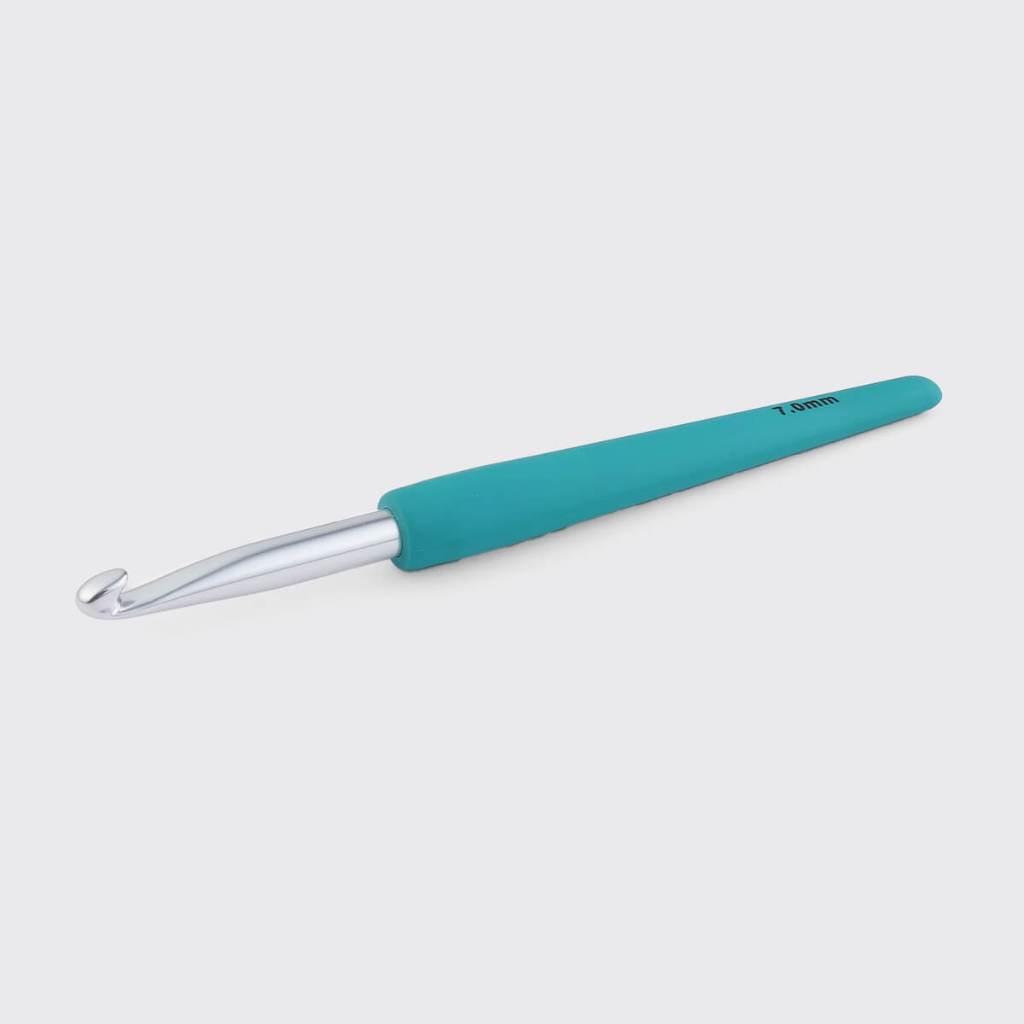 KnitPro - Hakpen (Alat / Jarum Rajut) Alumunium Crochet Silver Hooks Waves With Colorful Soft Feel Handle - Single Ended