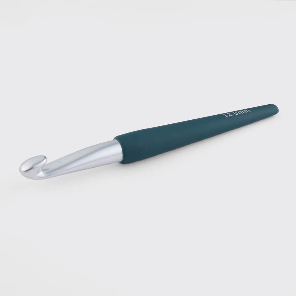 KnitPro - Hakpen (Alat / Jarum Rajut) Alumunium Crochet Silver Hooks Waves With Colorful Soft Feel Handle - Single Ended