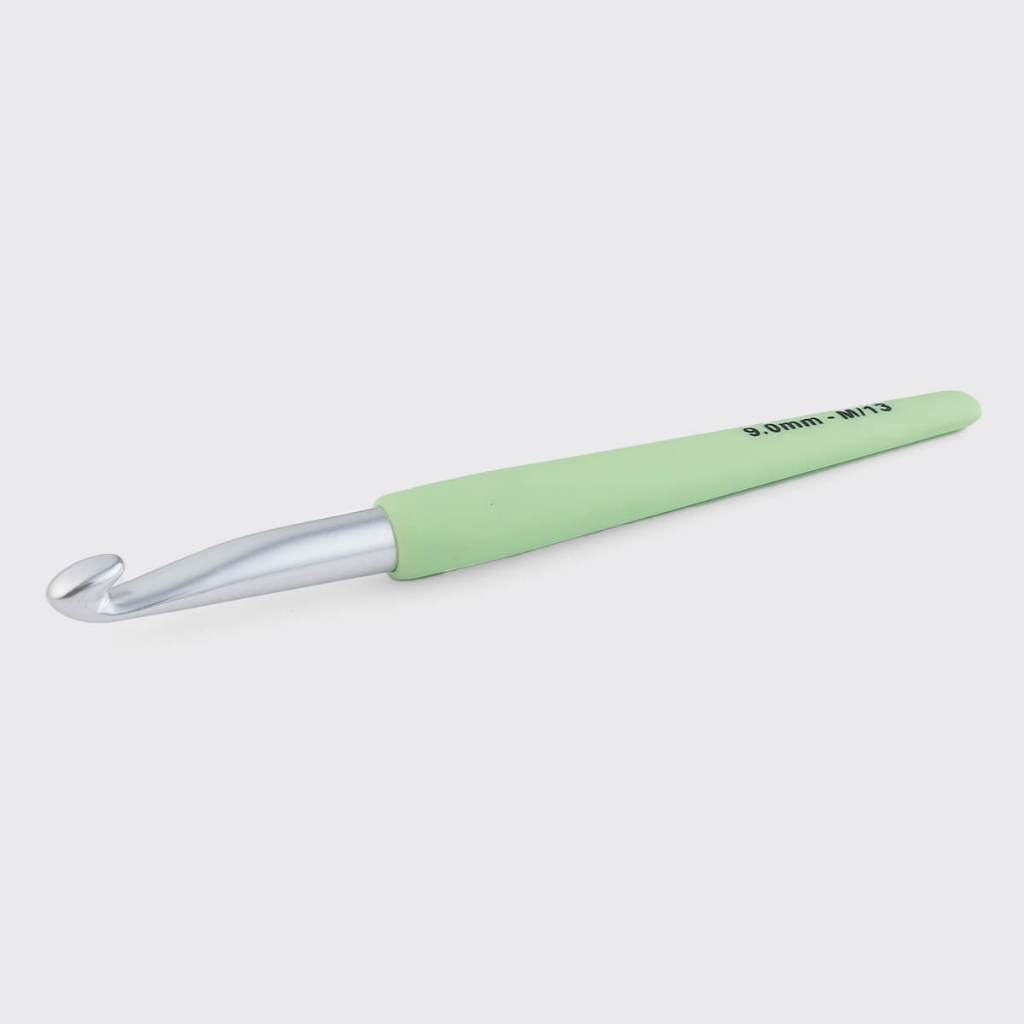 KnitPro - Hakpen (Alat / Jarum Rajut) Alumunium Crochet Silver Hooks Waves With Colorful Soft Feel Handle - Single Ended