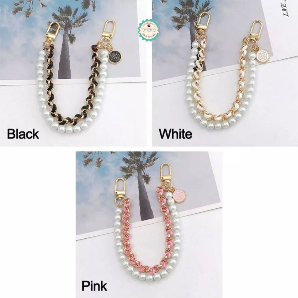 ANEKA - Tali Gantungan Mutiara Aksesoris Tas HP / Iron Leather Pearl Chain 26cm Accesories