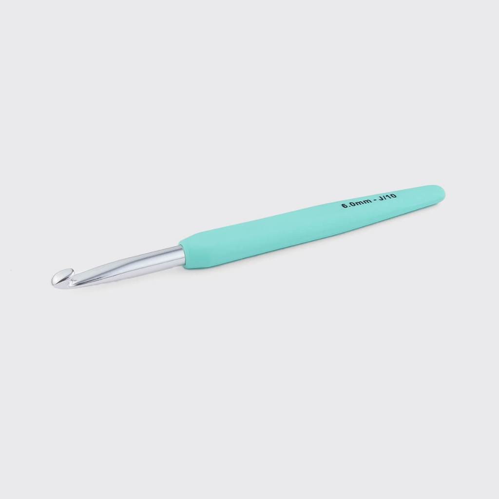 KnitPro - Hakpen (Alat / Jarum Rajut) Alumunium Crochet Silver Hooks Waves With Colorful Soft Feel Handle - Single Ended