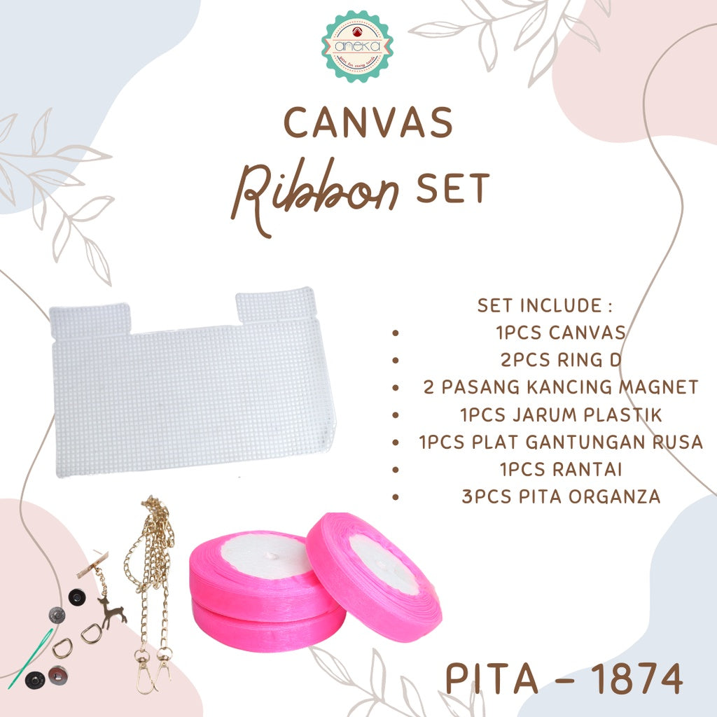 ANEKA - Canvas Bentuk Tas Plastik With Ribbon / Pita DIY - SET