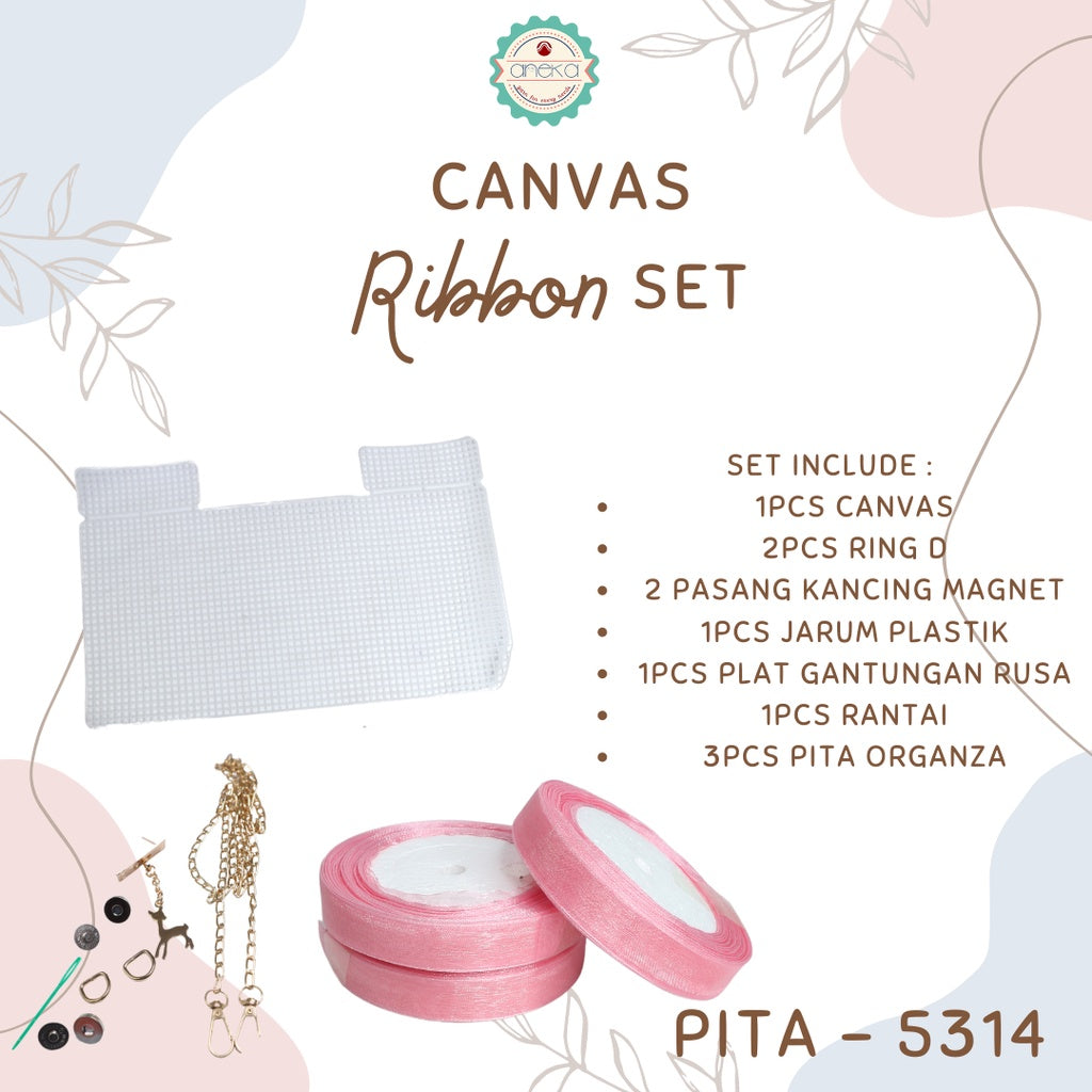 ANEKA - Canvas Bentuk Tas Plastik With Ribbon / Pita DIY - SET