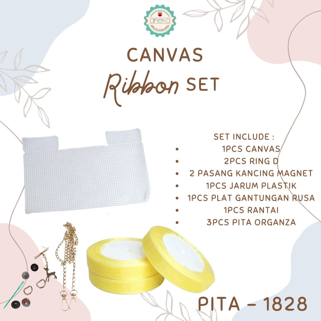 ANEKA - Canvas Bentuk Tas Plastik With Ribbon / Pita DIY - SET
