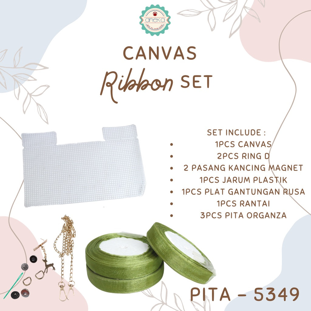 ANEKA - Canvas Bentuk Tas Plastik With Ribbon / Pita DIY - SET