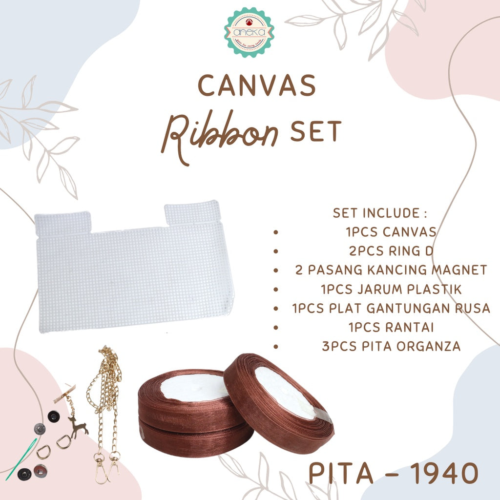 ANEKA - Canvas Bentuk Tas Plastik With Ribbon / Pita DIY - SET