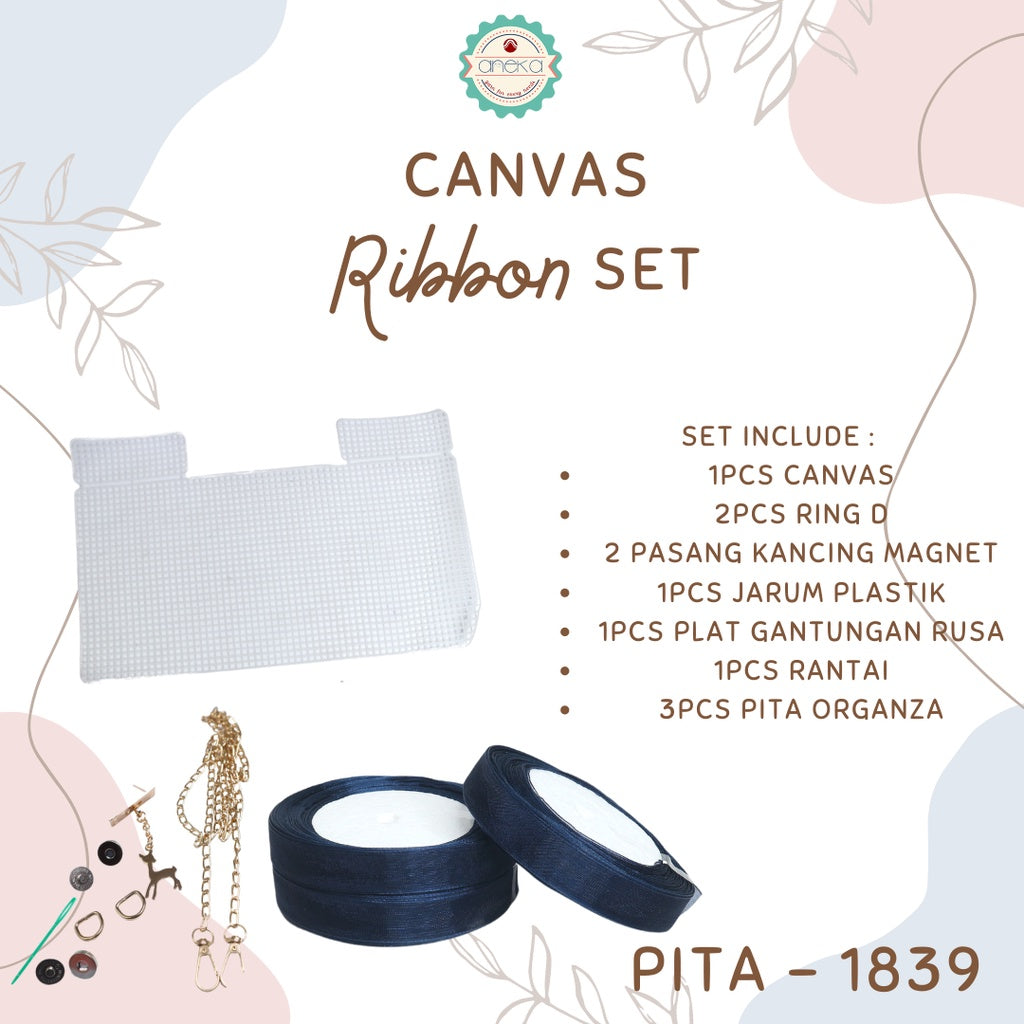 ANEKA - Canvas Bentuk Tas Plastik With Ribbon / Pita DIY - SET