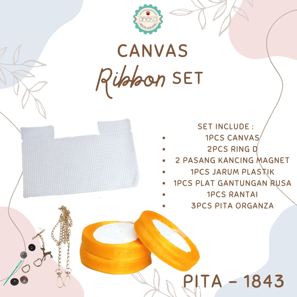 ANEKA - Canvas Bentuk Tas Plastik With Ribbon / Pita DIY - SET