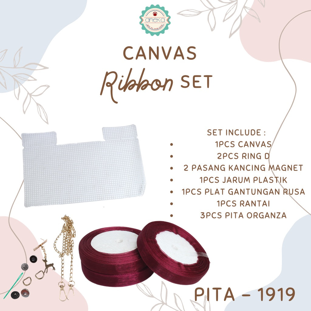 ANEKA - Canvas Bentuk Tas Plastik With Ribbon / Pita DIY - SET