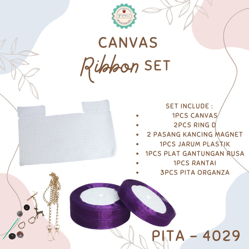 ANEKA - Canvas Bentuk Tas Plastik With Ribbon / Pita DIY - SET