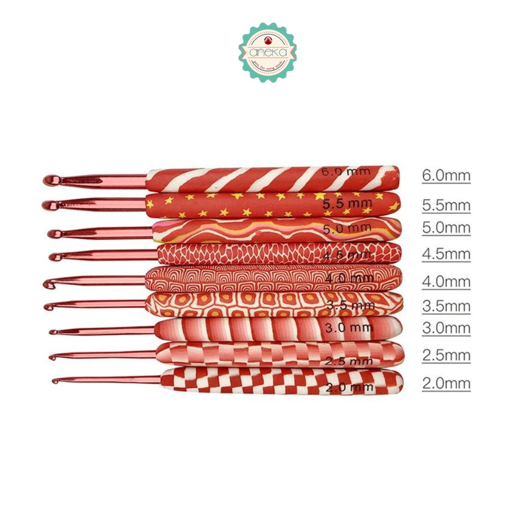 ANEKA - Jarum Rajut / Hakpen Karet Merah Motif / Crochet Hook