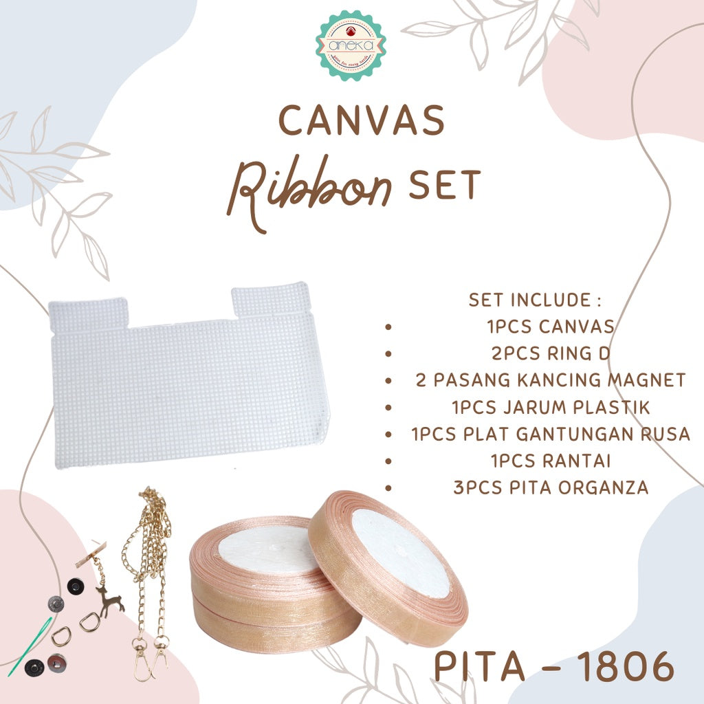ANEKA - Canvas Bentuk Tas Plastik With Ribbon / Pita DIY - SET