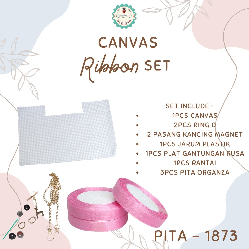ANEKA - Canvas Bentuk Tas Plastik With Ribbon / Pita DIY - SET