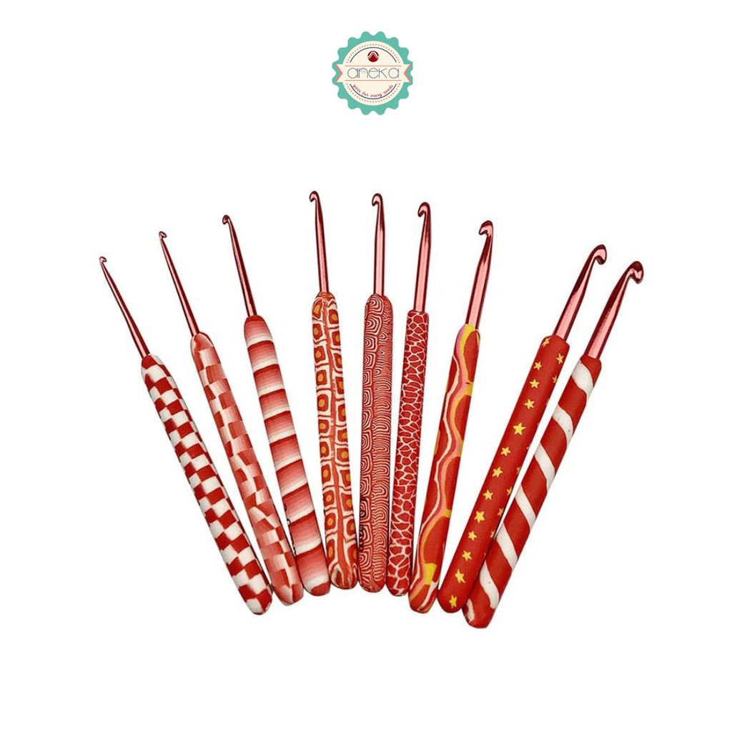 ANEKA - Jarum Rajut / Hakpen Karet Merah Motif / Crochet Hook