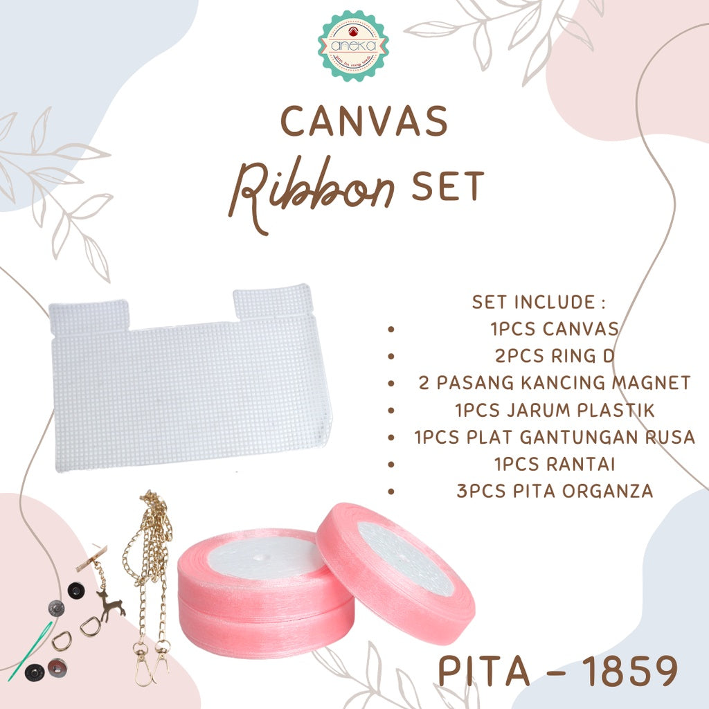ANEKA - Canvas Bentuk Tas Plastik With Ribbon / Pita DIY - SET