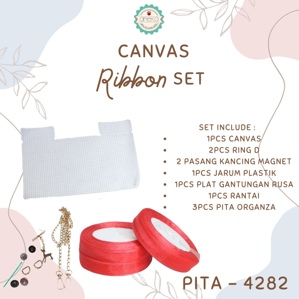 ANEKA - Canvas Bentuk Tas Plastik With Ribbon / Pita DIY - SET