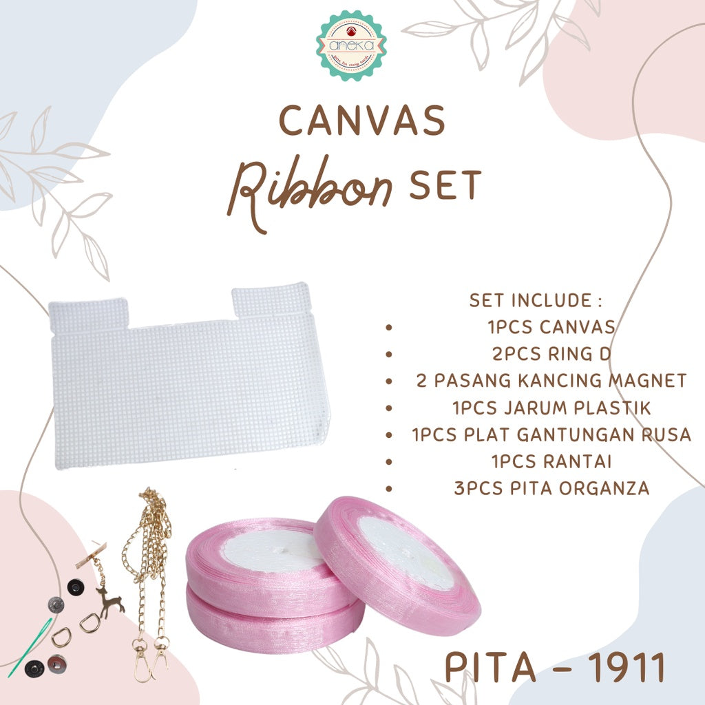 ANEKA - Canvas Bentuk Tas Plastik With Ribbon / Pita DIY - SET