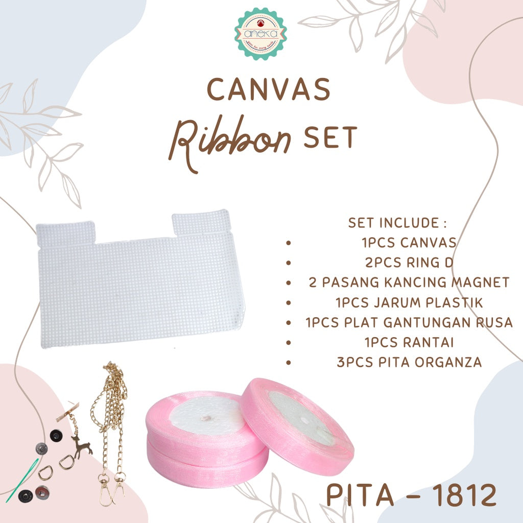 ANEKA - Canvas Bentuk Tas Plastik With Ribbon / Pita DIY - SET