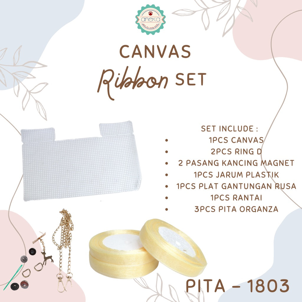 ANEKA - Canvas Bentuk Tas Plastik With Ribbon / Pita DIY - SET