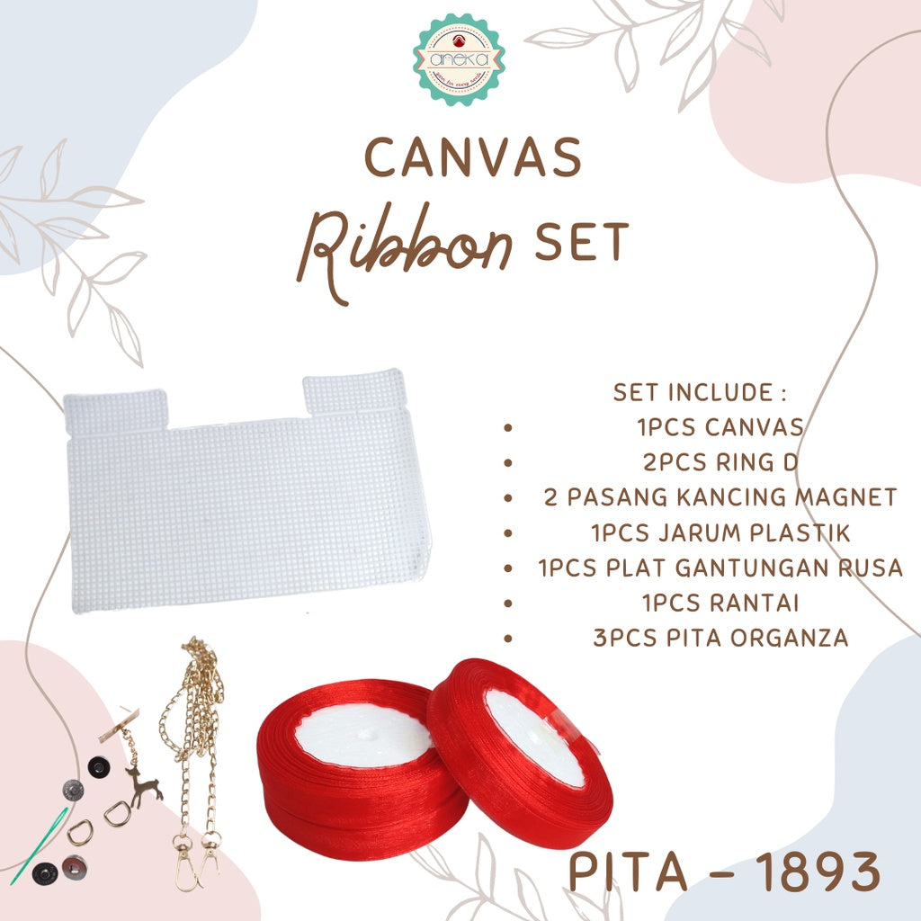 ANEKA - Canvas Bentuk Tas Plastik With Ribbon / Pita DIY - SET