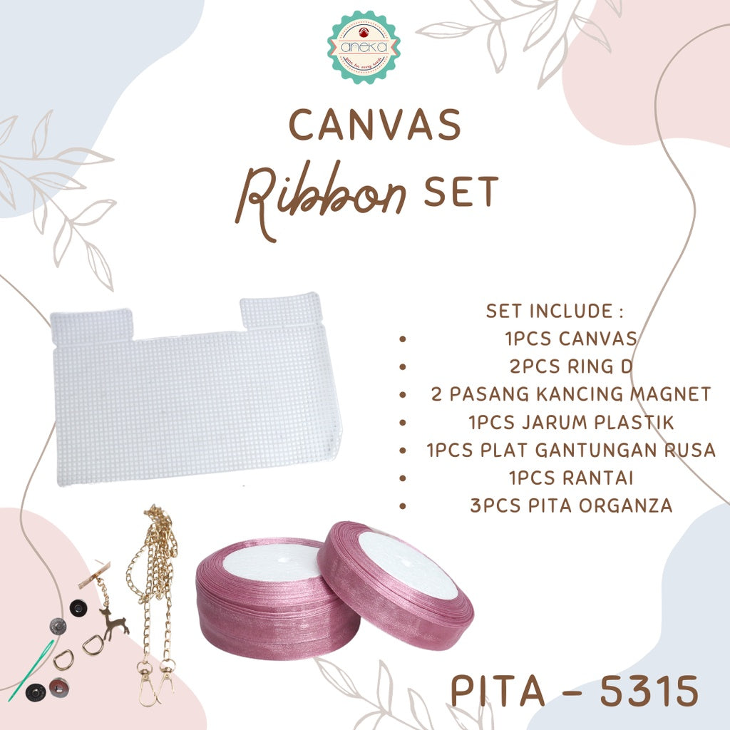 ANEKA - Canvas Bentuk Tas Plastik With Ribbon / Pita DIY - SET