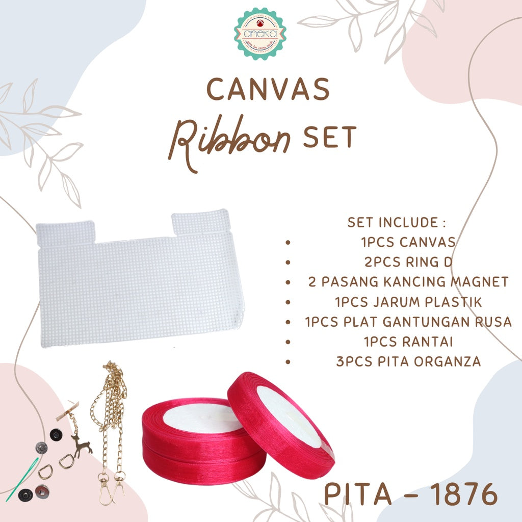 ANEKA - Canvas Bentuk Tas Plastik With Ribbon / Pita DIY - SET