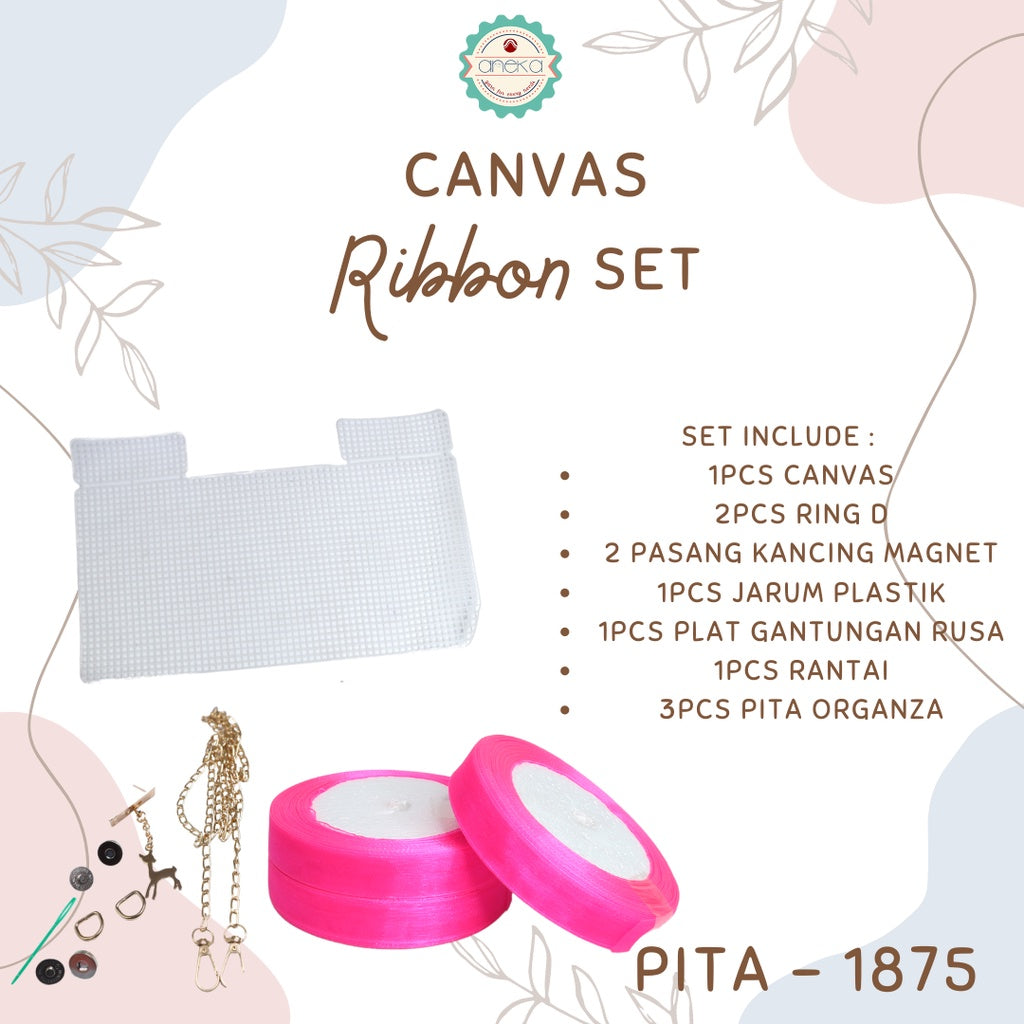 ANEKA - Canvas Bentuk Tas Plastik With Ribbon / Pita DIY - SET