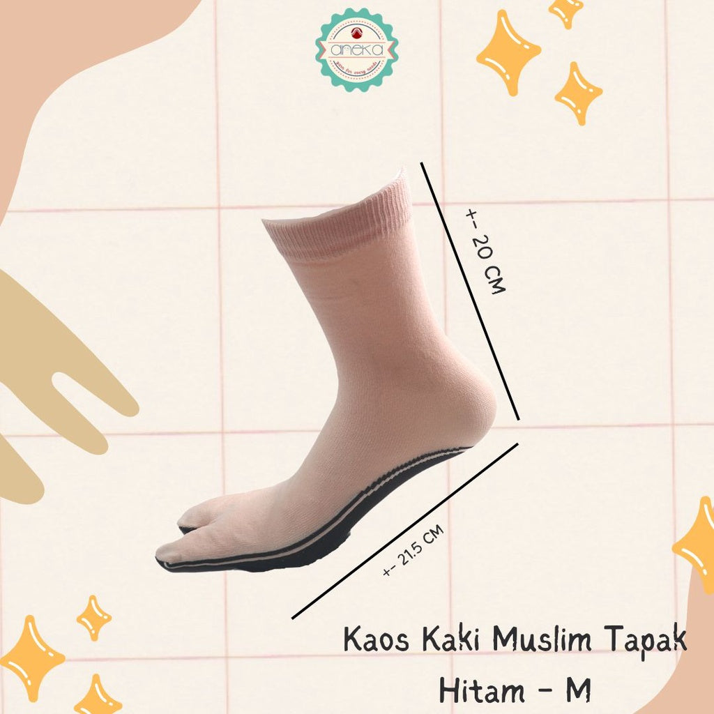 ANEKA - Kaos Kaki Nilon Nylon Warna / Jempol / Muslimah / Muslim - Tapak Hitam Ukuran L / M / S