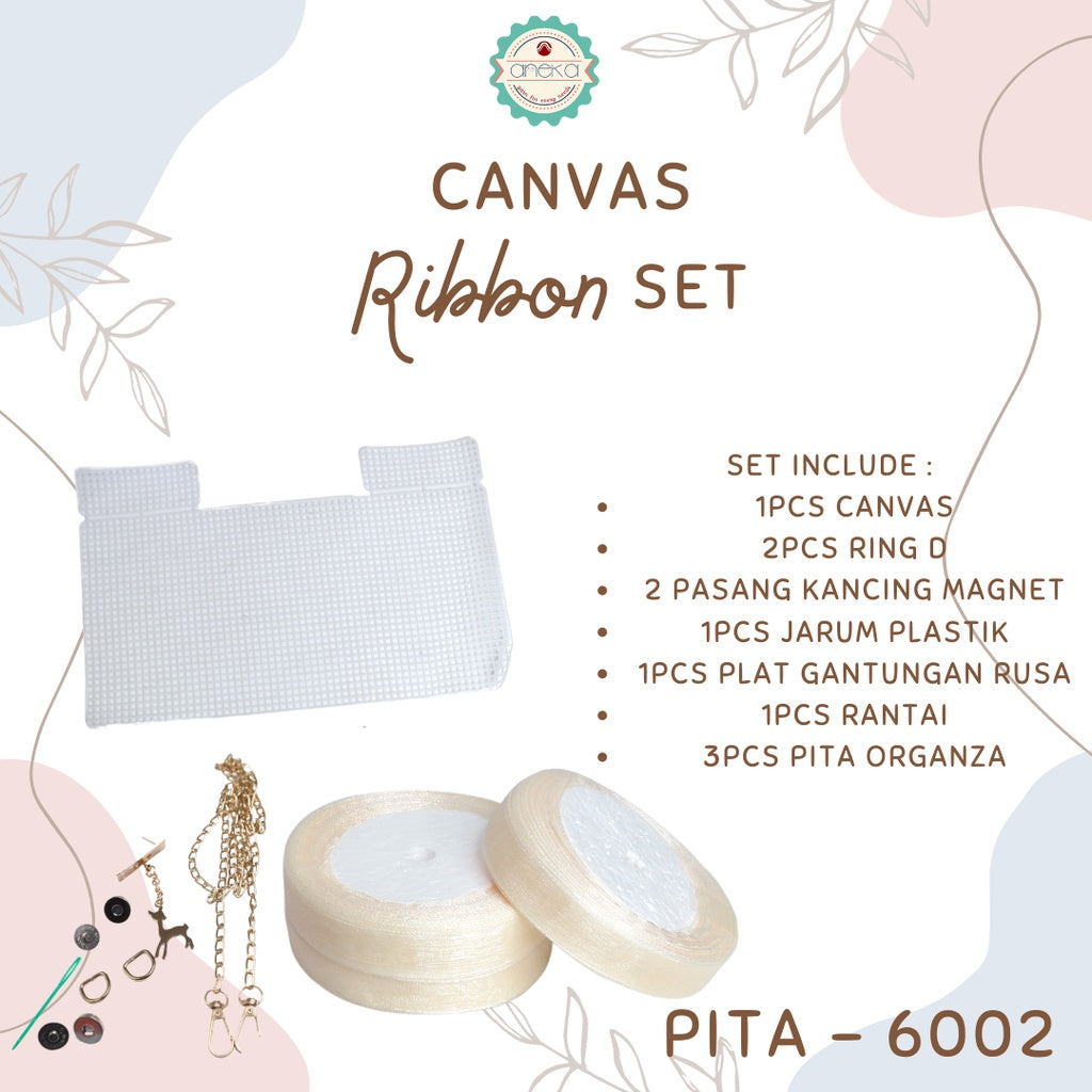 ANEKA - Canvas Bentuk Tas Plastik With Ribbon / Pita DIY - SET