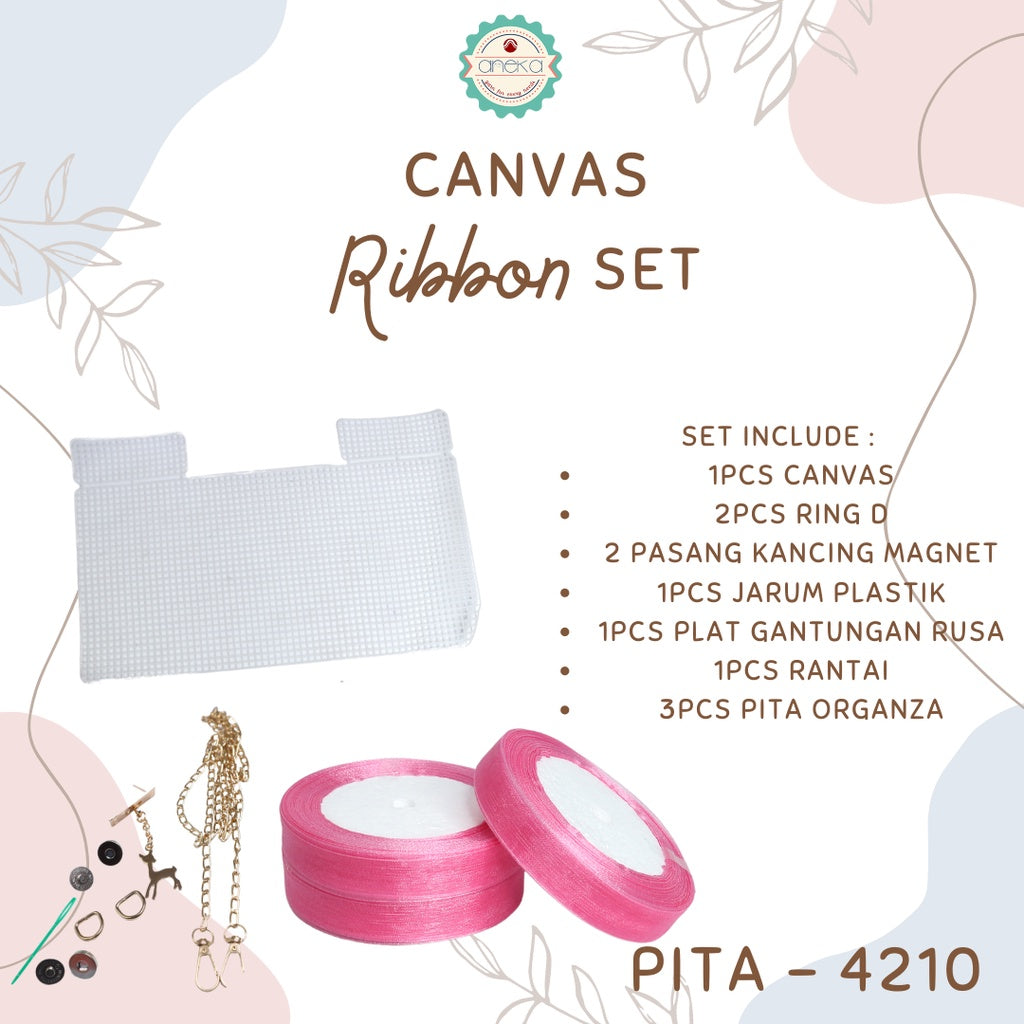 ANEKA - Canvas Bentuk Tas Plastik With Ribbon / Pita DIY - SET