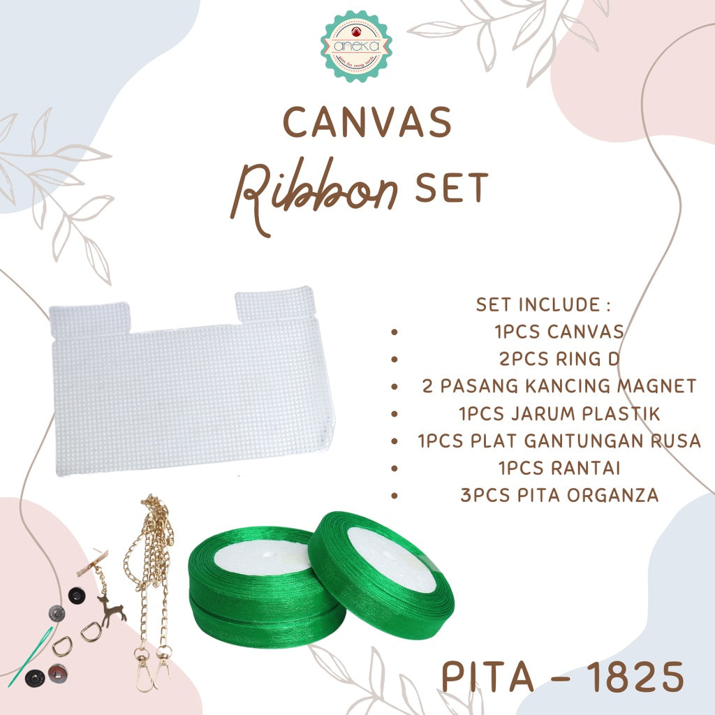 ANEKA - Canvas Bentuk Tas Plastik With Ribbon / Pita DIY - SET