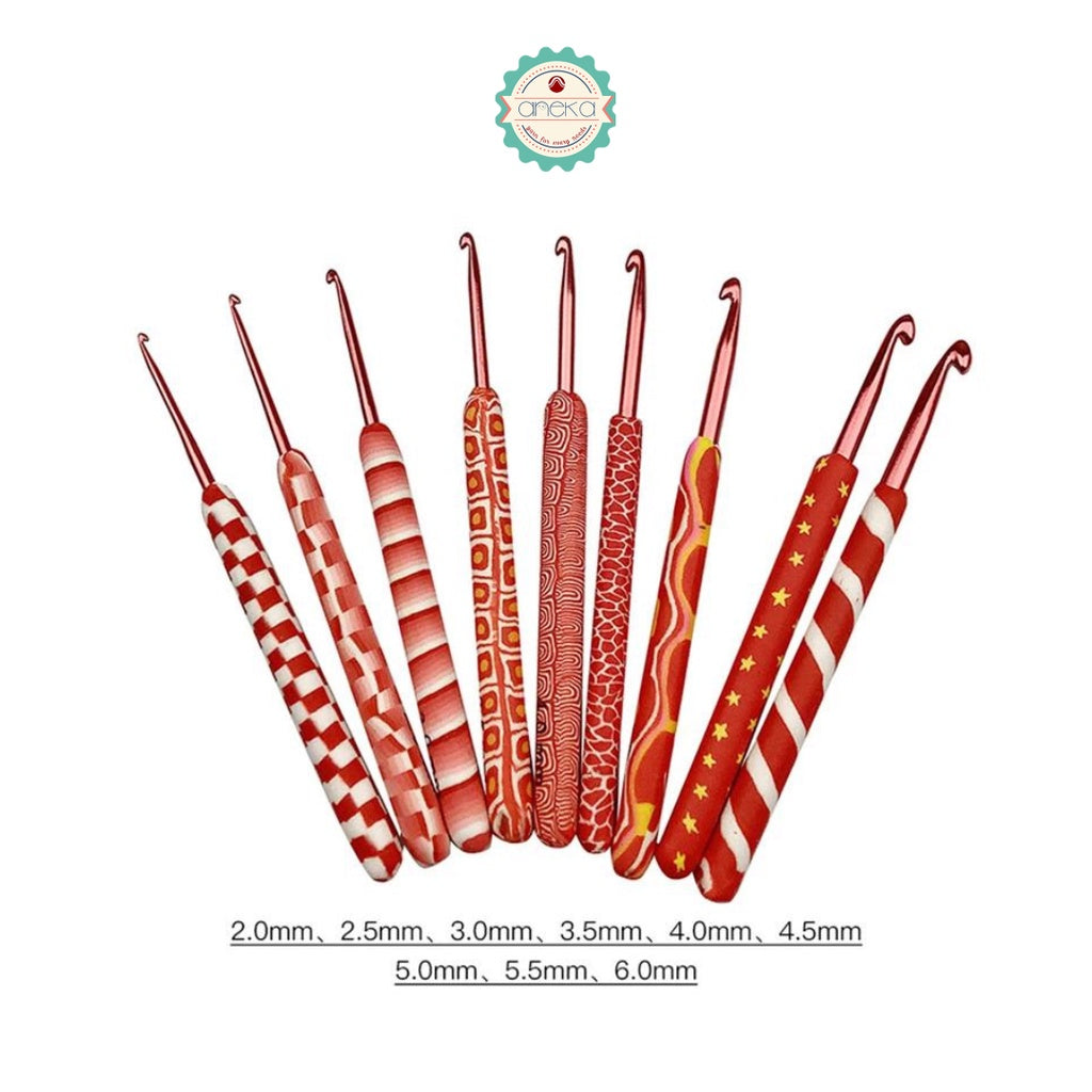 ANEKA - Jarum Rajut / Hakpen Karet Merah Motif / Crochet Hook