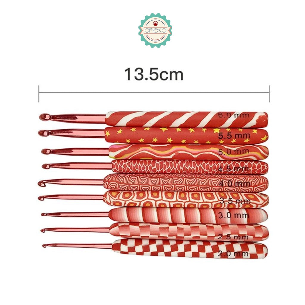 ANEKA - Jarum Rajut / Hakpen Karet Merah Motif / Crochet Hook