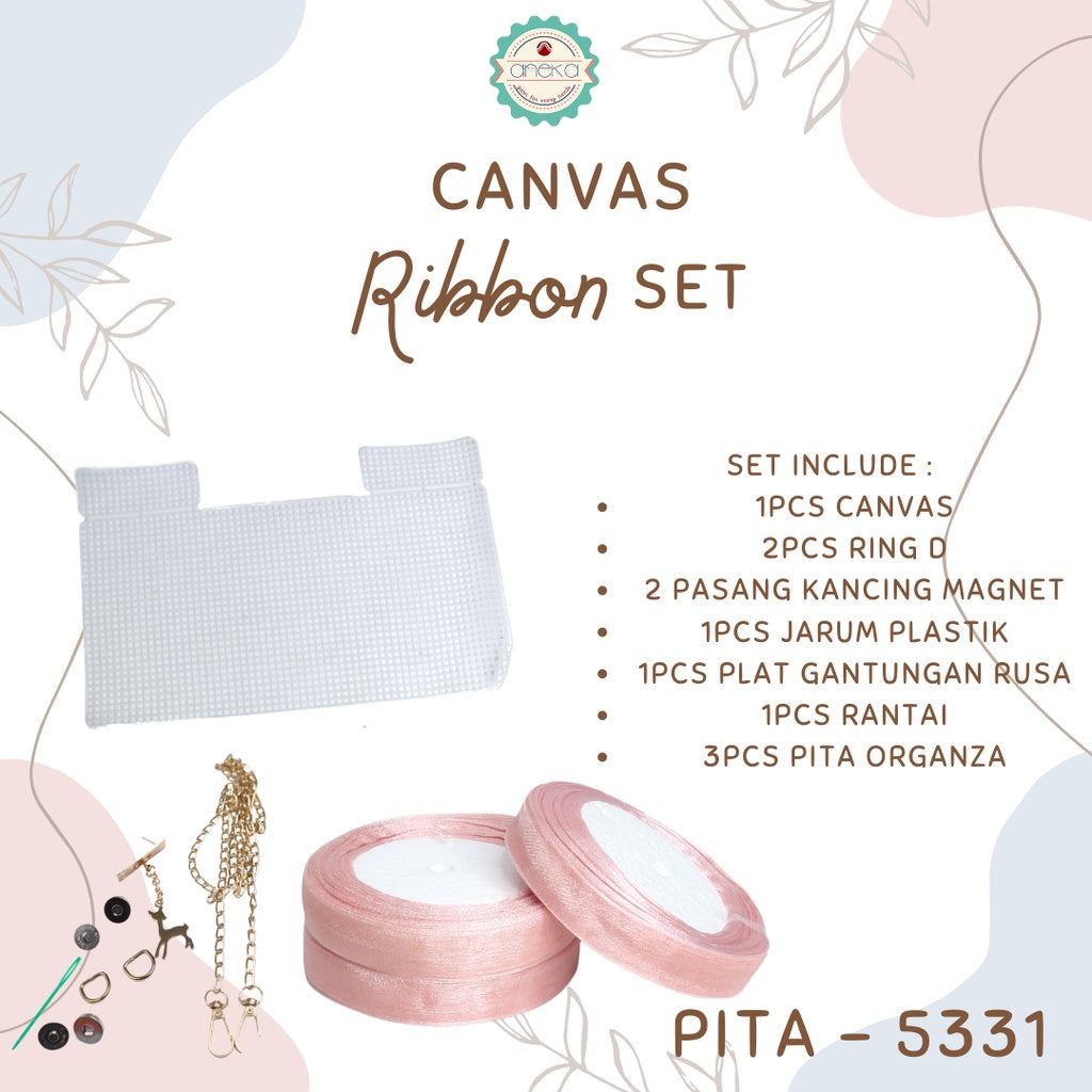 ANEKA - Canvas Bentuk Tas Plastik With Ribbon / Pita DIY - SET