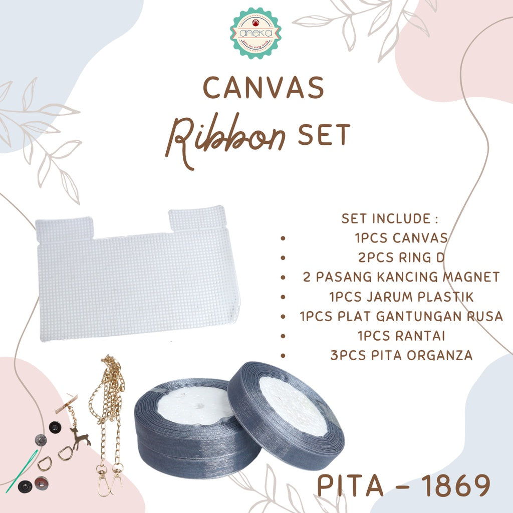 ANEKA - Canvas Bentuk Tas Plastik With Ribbon / Pita DIY - SET