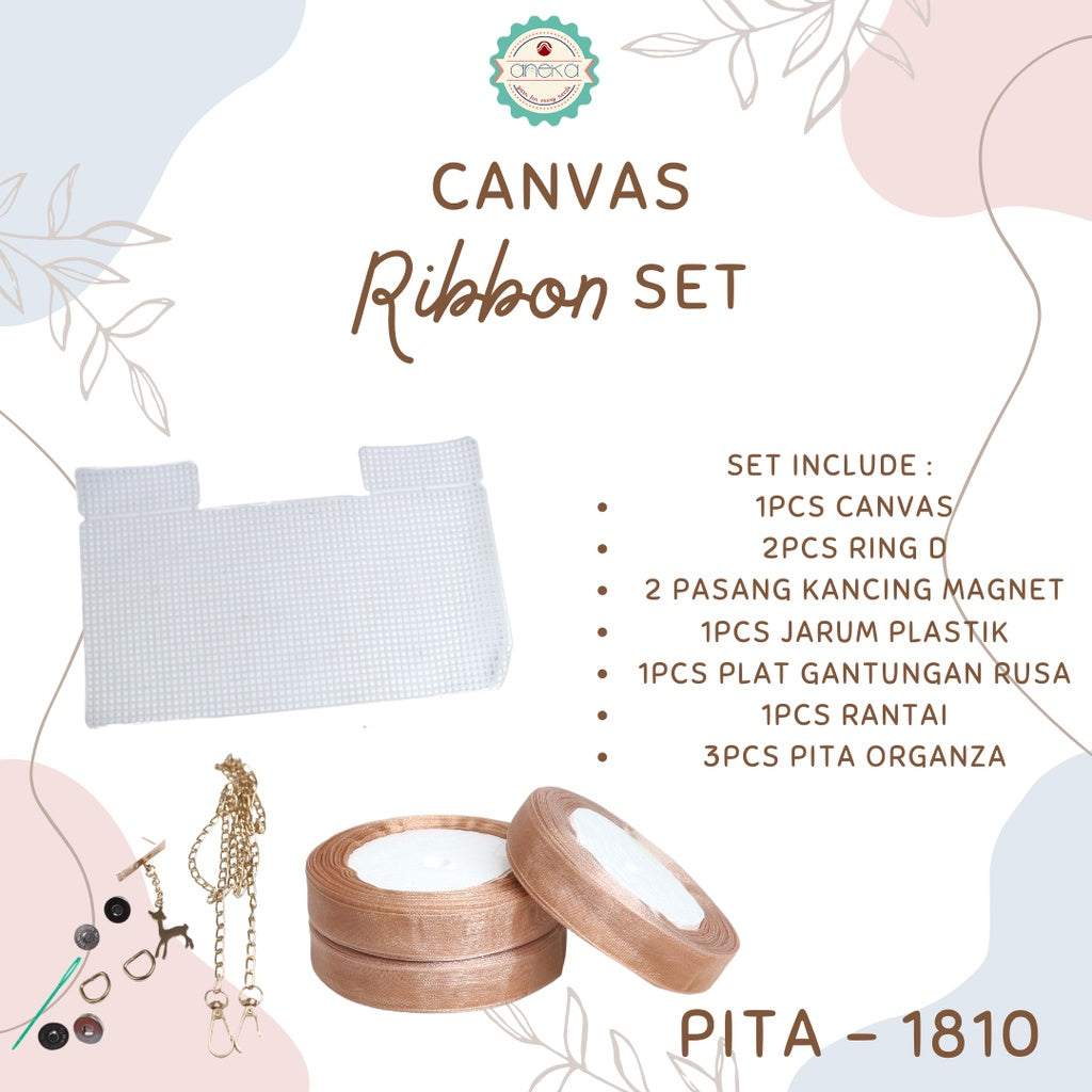 ANEKA - Canvas Bentuk Tas Plastik With Ribbon / Pita DIY - SET