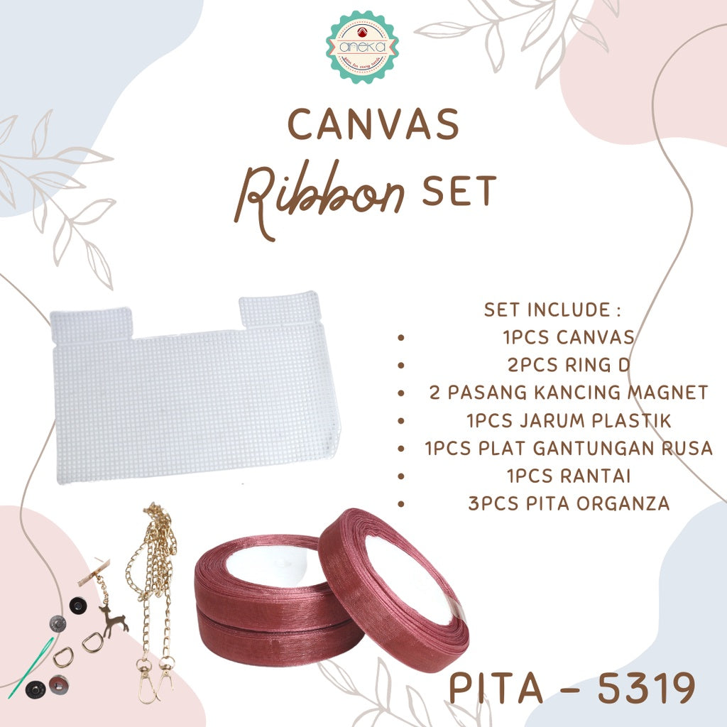 ANEKA - Canvas Bentuk Tas Plastik With Ribbon / Pita DIY - SET