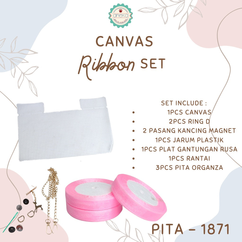 ANEKA - Canvas Bentuk Tas Plastik With Ribbon / Pita DIY - SET
