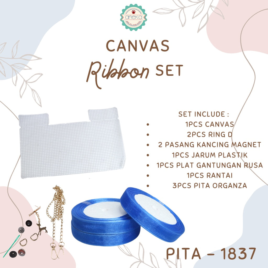 ANEKA - Canvas Bentuk Tas Plastik With Ribbon / Pita DIY - SET