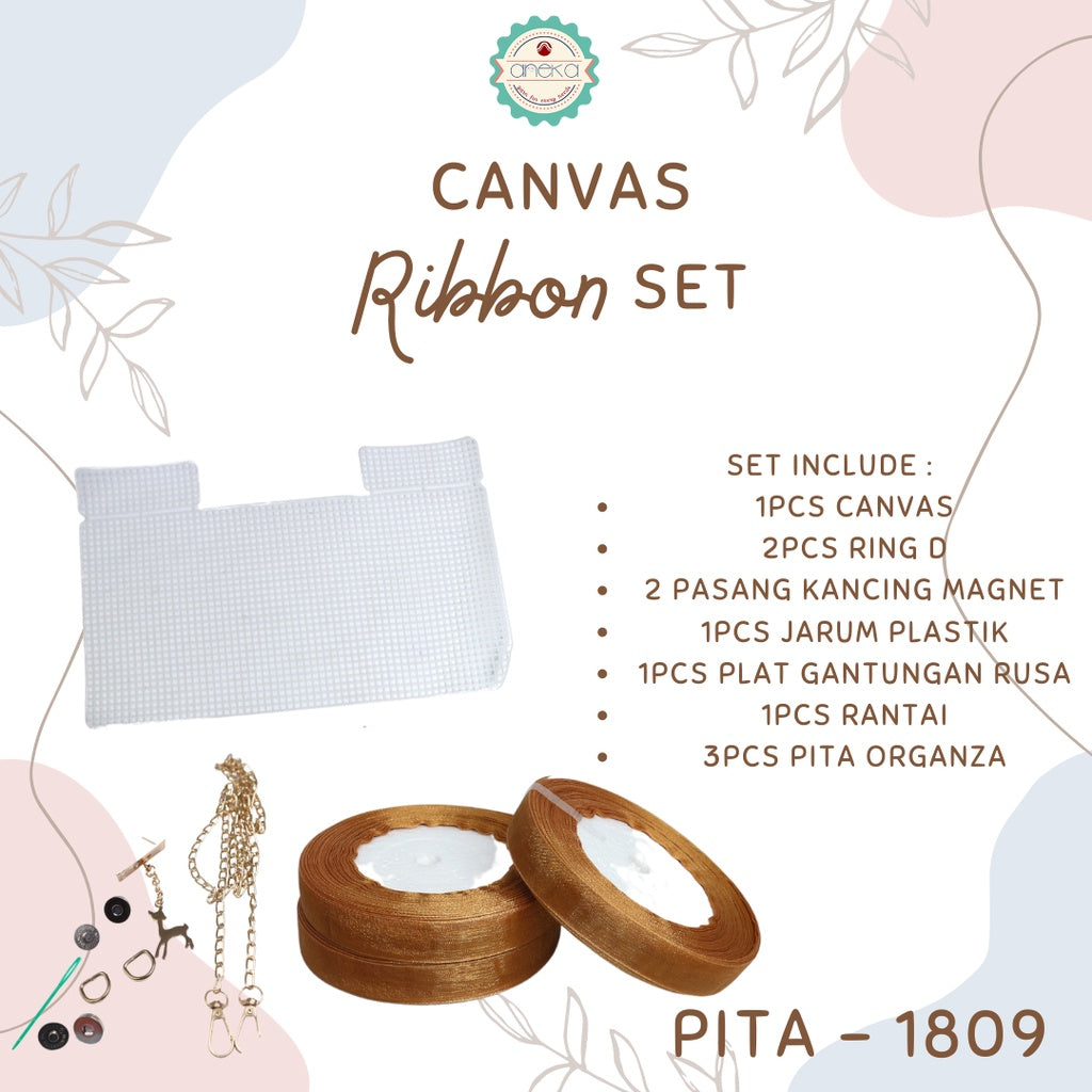 ANEKA - Canvas Bentuk Tas Plastik With Ribbon / Pita DIY - SET