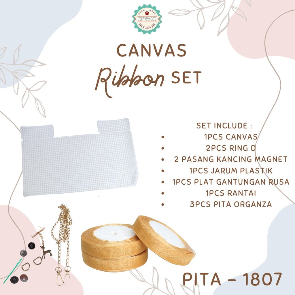 ANEKA - Canvas Bentuk Tas Plastik With Ribbon / Pita DIY - SET