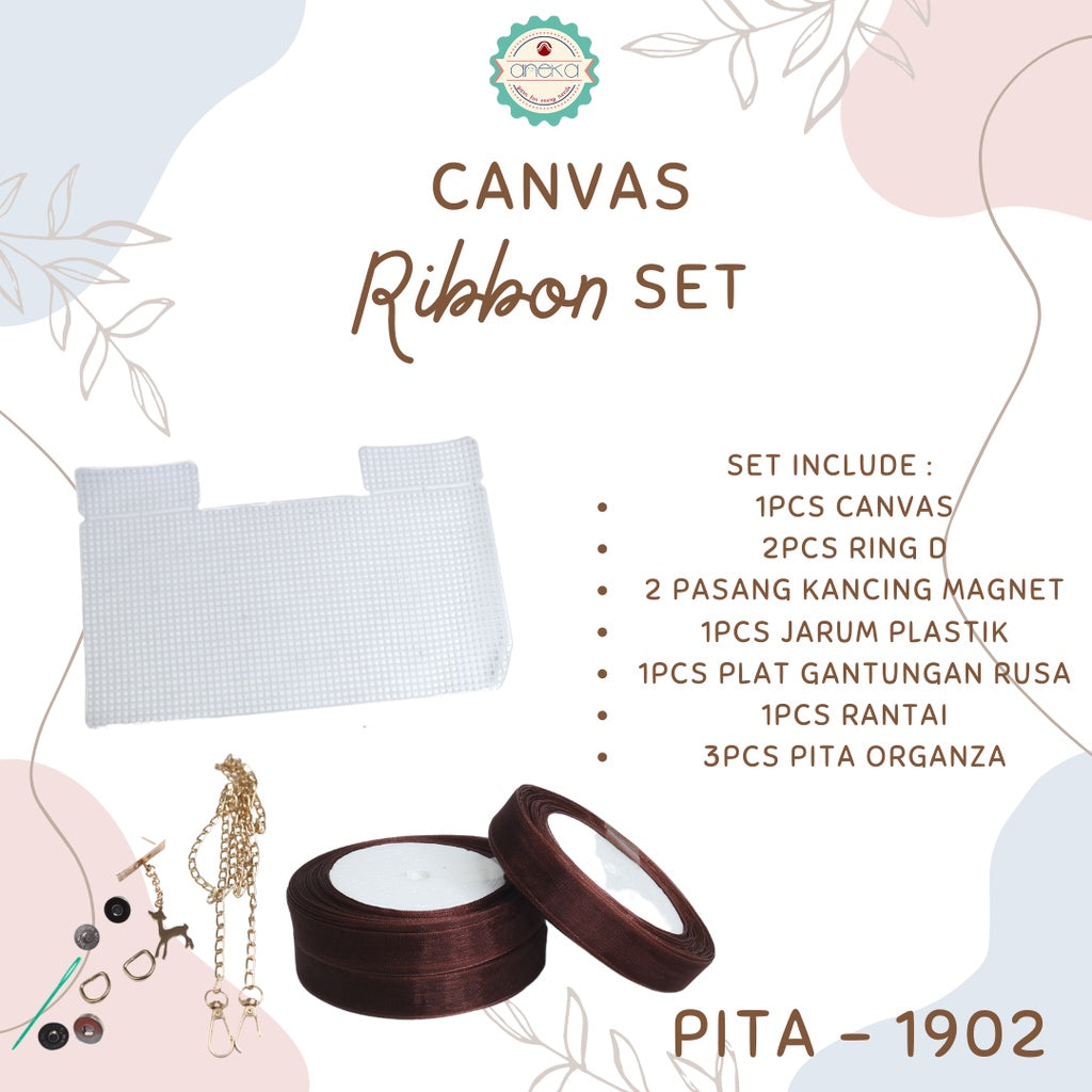ANEKA - Canvas Bentuk Tas Plastik With Ribbon / Pita DIY - SET