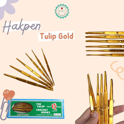 PCS - Hakpen (Alat/Jarum Rajut) Tulip Gold / Double Pointed Crochet Hooks Alumunium