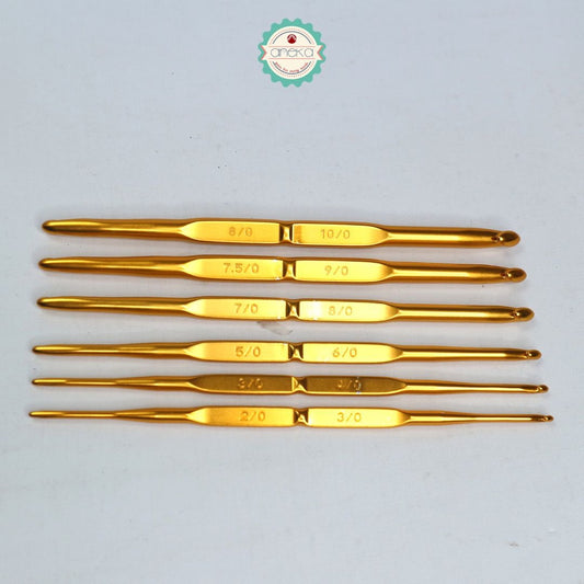 PCS - Hakpen (Alat/Jarum Rajut) Tulip Gold / Double Pointed Crochet Hooks Alumunium