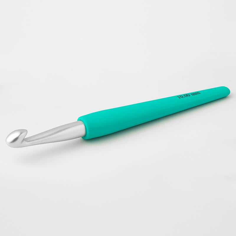 KnitPro - Hakpen (Alat / Jarum Rajut) Alumunium Crochet Silver Hooks Waves With Colorful Soft Feel Handle - Single Ended