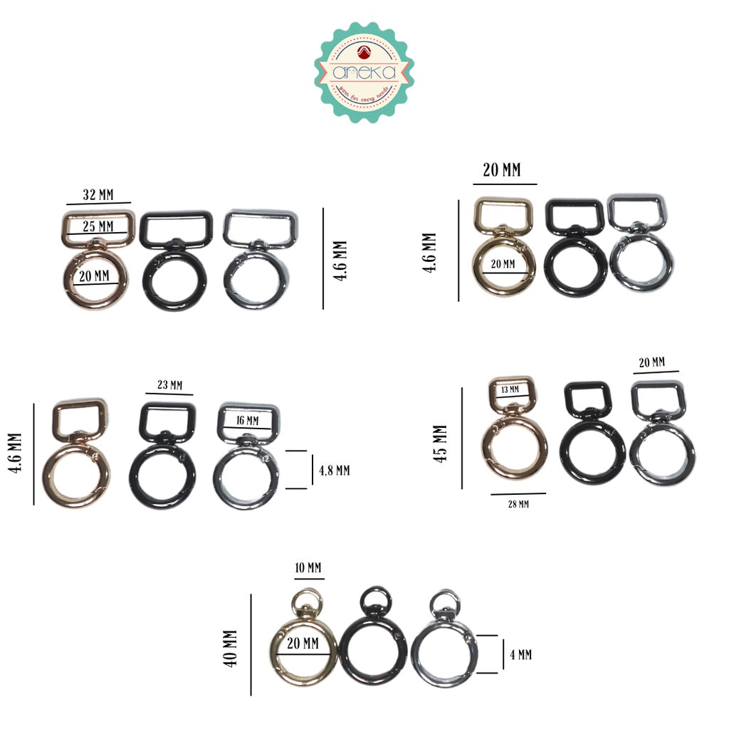 ANEKA - [2PCS] Kait Tas Buka Tutup Hitam / Silver / Emas