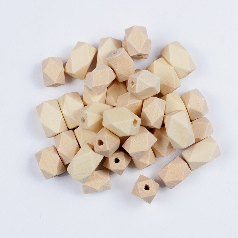 [6 PCS] Manik Kayu Bulat Natural / Wooden Beads Octagonal Panjang Lubang 2 cm - ISI 6